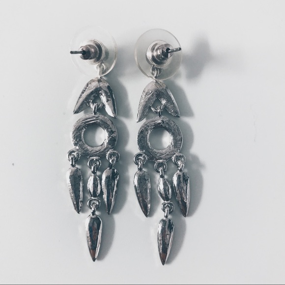 Silver tone Crystal Dangle Earrings - Picture 3 of 6